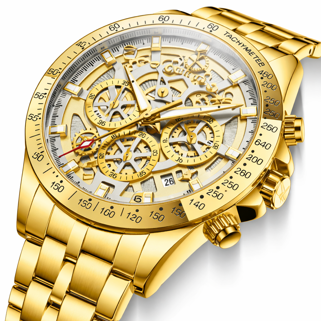 Venezia Luxury Gold & Silver Skeleton Chronograph